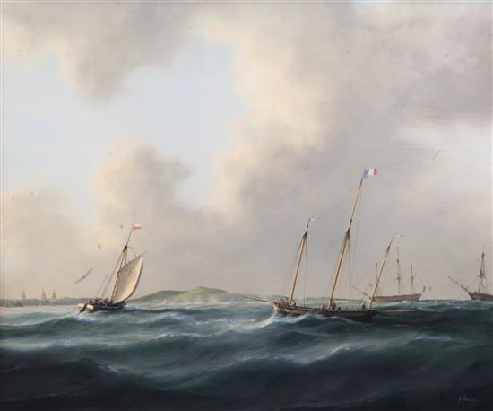 Tim Thompson (1951-) Shipping off the French coast 17.5 x 21in.